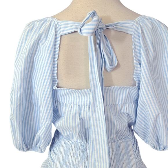EHB Tiers To Me Light Blue Puff Sleeve Tiered Skater Mini Dress Size Small NWOT - Picture 5 of 7